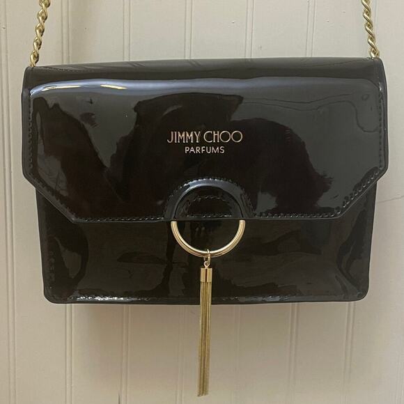 Jimmy Choo Parfums Black Crossbody Clutch | Patent, Chain Gold Tassel Limited - Picture 6 of 8